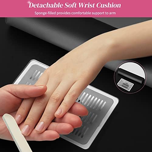 OmySalon Manicure Table Nail Desk for Nail Tech, Nail Table Station w/Electric Dust Collector, Nail Makeup Beauty Salon Storage Acetone Resistant w/Lockable Wheels,Wrist Cushion,4 Drawers&Cabinet - Image 3