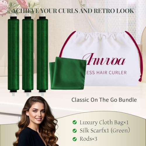 Heatless Hair Curler Heatless Curls Overnight Heatless Blowout with Luxury Cloth Bag Silk Scarf, Curling Rod Headband to Sleep in No Heat Curling with (Green, 3Rods) - Image 5