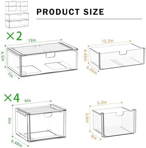 caktraie 6-Pack Acrylic Stackable Storage Drawers for Vanity, Desk, Bath - Image 3