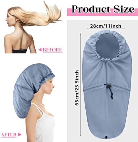 2 Pcs Large Shower Cap for Braids, Extra Long Shower Cap for Women Long Hair & Locs, Waterproof Hair Bonnets for Dreadlocks Drawstring Bath Caps for Women & Men (Black, Grey) - Image 2