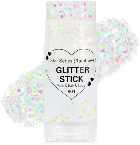 Go Ho Rainbow White Glitter Stick,Hair Face Body Shimmer for Women Kids by GoHo