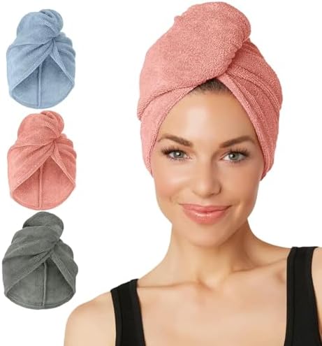 Turbie Twist Microfiber Hair Towel, Gray, Blue & Pink (3 Pack) by TurbieTwist