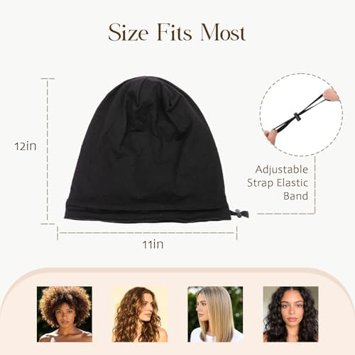 2 Pcs Adjustable Silk Hair Bonnet for Sleeping, Satin Lined Sleep Cap for Women and Men, Silk Hair Wrap Slouch Beanie. - Image 4