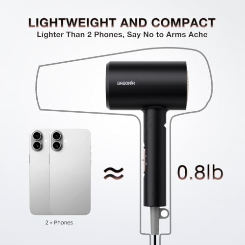 BABONIR 1875W Hair Dryer with Diffuser, Ionic Foldable Blow Dryer, Black - Image 4