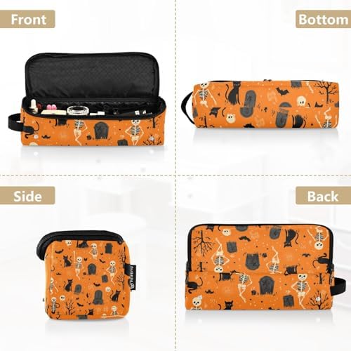 Hair Tools Travel Bag with Heat Resistant Mat 2-in-1 Hot Tools Travel Bag Organizer Flat Curling Iron Travel Case for Straightener Halloween Orange Skeletons Cat Bats Tombstones Trees - Image 5