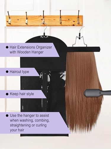 3 Pcs Hair Extension Storage Bag, Hair Extensions Holder with Hanger, 11.4 * 23.6 inches, Portable Wig Bags Storage with Transparent Zipper Closure (Black) - Image 5