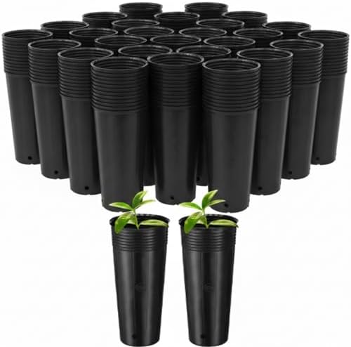 100 Pack Tall Tree Pot 9.8'' x 4.7'', Black Plastic Deep Nursery Pots, Soft Deep Seedling Pots for Seed Starting, Plant Starter Cups with Drainage Holes for Flowers, Cuttings Transplanting by Ferrochef