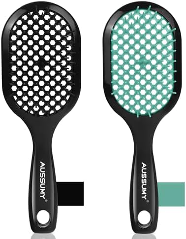 Vented Detangling Hair Brush - 2 Pack Detangler Hairbrush for Effortless Tangle Removal - Ultra-Soft Bristles For Natural Curly Straight Wet Dry Damaged Hair for Women Men Kids Black & Lagoon by Aussumy