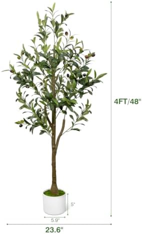 4FT Artificial Olive Tree Indoor Tall Faux with Planter - Image 2