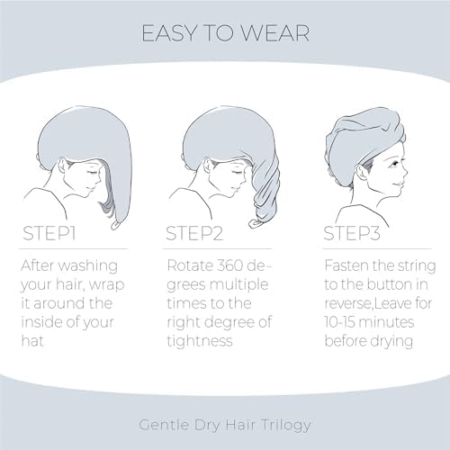 MaopaoBeauty Hair Towel Terry Cloth Absorbent Dry Anti Frizz Twist Plopping Curly Shower for Women Wet Hair 1Pack Grey Waffle Long Hair Head Wraps Quick Dry Hair Drying Towels Button - Image 4