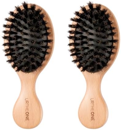 URTHEONE 2 Pack Mini Pure Boar Bristle Hair Brush Small Travel Pocket Brush by URTHEONE