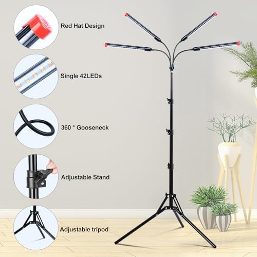 4‑Head Full Spectrum Standing Grow Light for Tall Indoor Plants - Image 5
