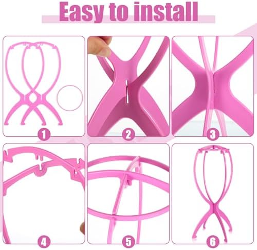 obeoby Pink Wig Stand, Portable Wig Holder For Travel, 13.8 Inch 2 Pack - Image 4