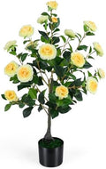 Goplus 35.5’’ Artificial Camellia Tree, Flower Plants Artificial Tree by Goplus