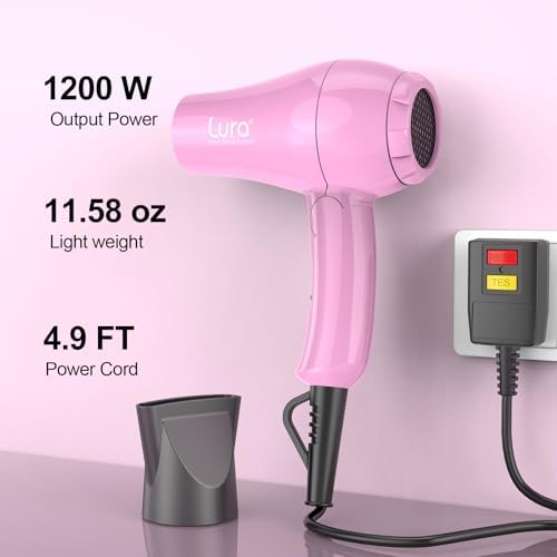 Foldable Travel Hair Dreyr Mini:Dual Voltage Small Lightweight Blow Dryer for International Travel,1200w Compact Pink Hairdryer with Concentrator and Travel Bag(Hot Pink) - Image 6