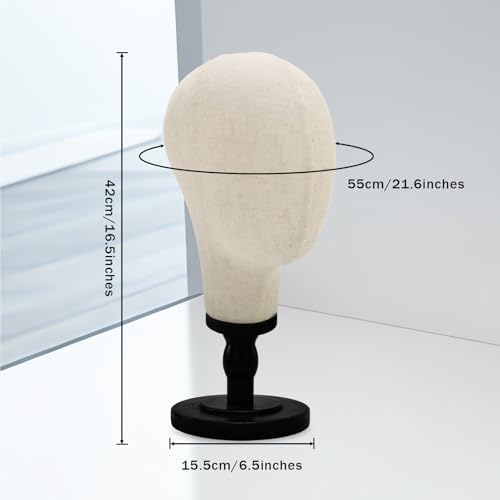 Wig Head Stand with Wood Base,Canvas Mannequin Head Wig Stand for Styling - Image 4