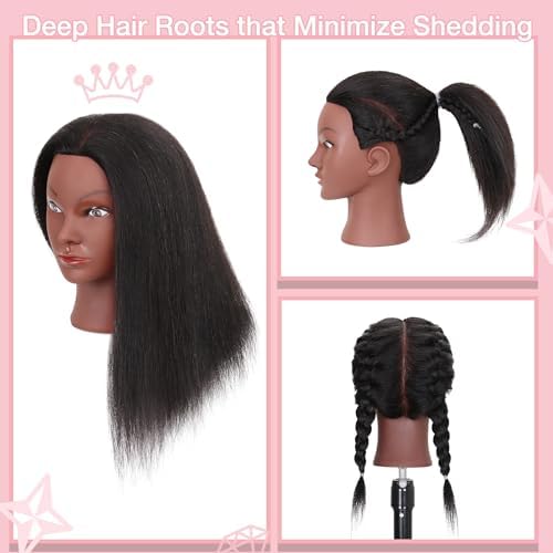 14" Mannequin Head Human Hair for Braiding Styling with stand - Image 4