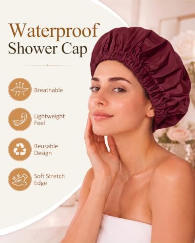 Edoneery Shower Caps for Women Reusable Waterproof, Shower Hair Cap - Image 3