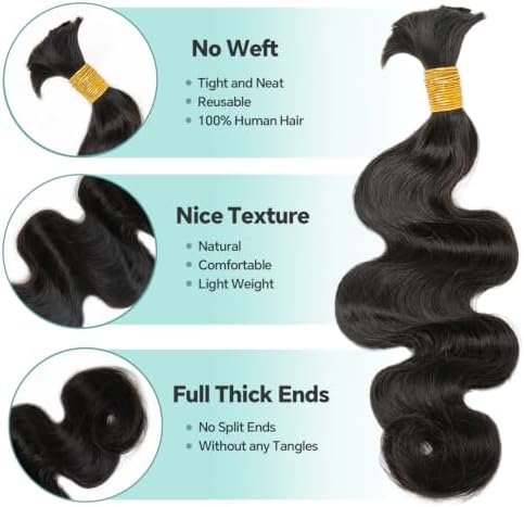 YWIGS Body Wave Human Hair Braiding Hair for Boho Braids 100G NC 18inch - Image 2