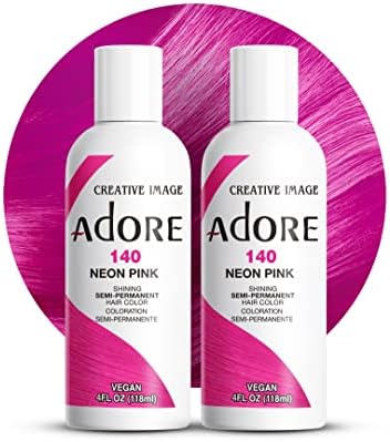 Adore Semi Permanent Hair Color, 140 Neon Pink, 4 Fl Oz (2 Pack) by Adore