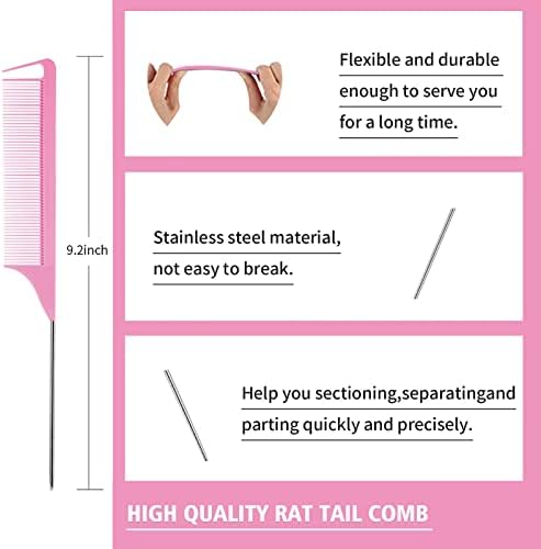 Goiple Hair Styling Brush Set, 12 Pieces Nylon Teasing Hair Brush Rat Tail Comb with Duckbill Clips, Double Sided Edge Brush for Edge & Back Brushing, Combing, Slicking Hair for Women Girls (Pink) - Image 3