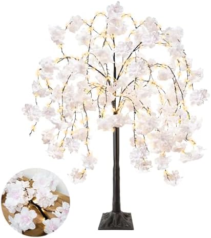 obbsie 4FT Cherry Blossom Tree with 360 LED Fairy Lights Artificial Lighted Tree with 8 Lighting Modes Light Up Pink Tree with Faux Flowers for Spring Wedding Party Indoor Outdoor Decor by ObbsieDirect