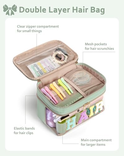 Fasrom Double Layer Hair Accessories Organizer, Preppy Makeup Bag for Girls - Image 2