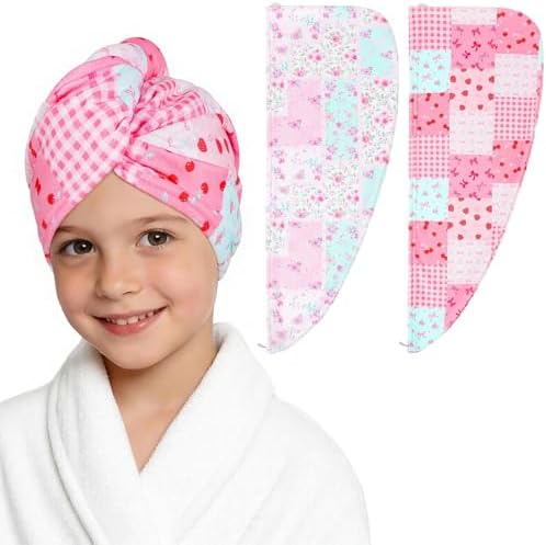 Microfiber Hair Towel Wrap for Kids Girls, Quick Dry Towel, 2 Pack by BeBeJoJo