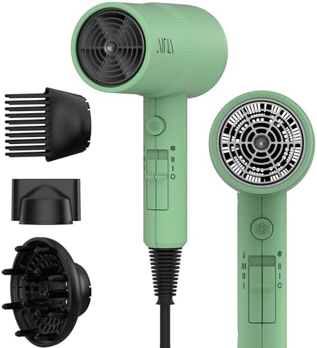 AINA Hair Dryer with Diffuser,Comb Full-Featured Blow Dryer 110V(Green) by Aina