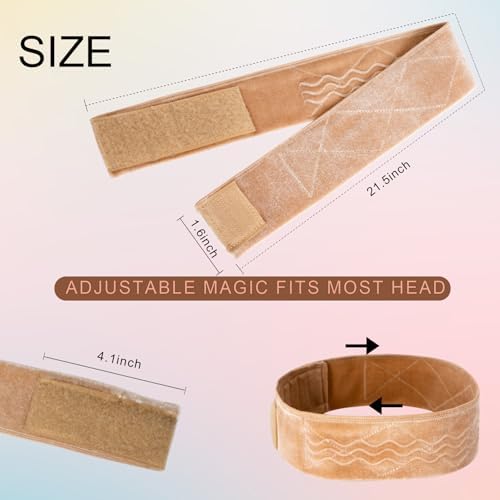 Wig Grip Band Flexible Velvet Scarf Adjustable Comfort Headband Wig Comfort Non-Slip Adjustable Fasten Wig Bands with Wavy Silicone (Beige) - Image 2