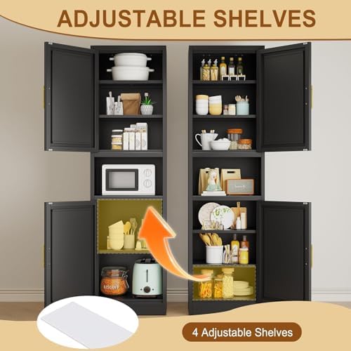 Tall Metal Narrow Bathroom Storage Cabinet 67" H, Tall Black Pantry Cabinets with 4 Adjustable Shelves and 2 Doors for Kitchen, Home Office, Living Room, Dining Room(20 inches Wide) - Image 4