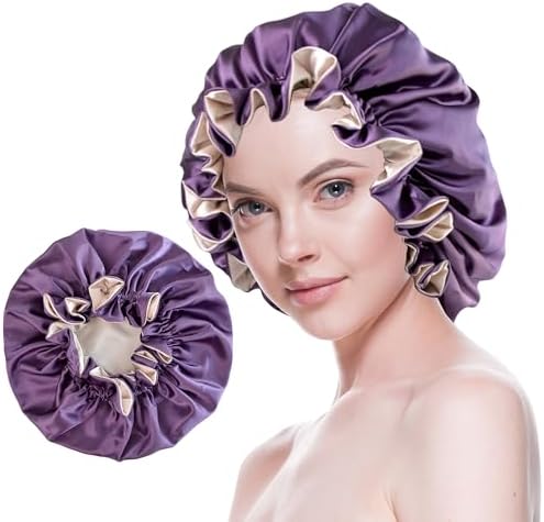 Silk Bonnet for Sleeping Satin Bonnets Double Layer Reversible Hair Cap Bonnet for Women Long Curly Braid Hair (Dark Orchid) by BeutyMe