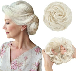 CJL HAIR Large Messy Bun Hair Piece Wavy Curly Scrunchies Synthetic Chignon Ponytail Hair Extensions Thick Updo Hairpieces for Women Platin Blonde by CJLHAIR