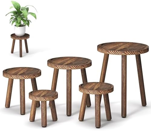 5-Pack Wood Plant Stands Indoor, Single Plant Stand for 6-12 Inch Pots, Mid-Century Modern Plant Stool, Tall Plant Stand for Large Plants for Living Room, Balcony, Office (Dark Brown) by Unknown