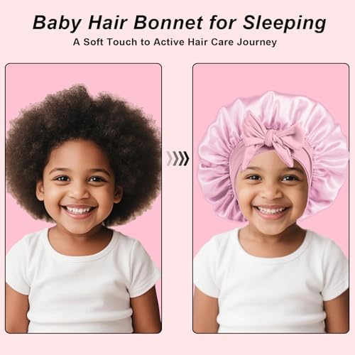 3 Pcs Kids Silk Bonnet for Sleeping - Baby Hair Bonnet for Sleep,Kids Satin Bonnets for Girls with Adjustable Wide Elastic Band,Sleeping Cap for Teens Toddler Child Curly Hair(Pink+Purple+Yellow) - Image 6