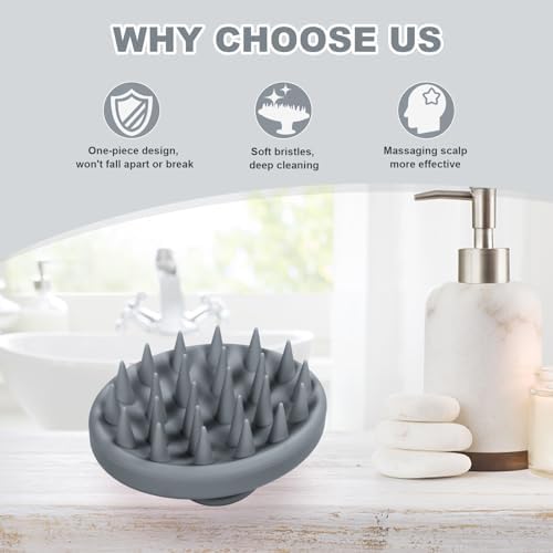 Meartchy Silicone Scalp Massager, Scalp Scrubber for Hair Growth with Soft Bristles, Scalp Exfoliator Brush Dandruff Removal Shampoo Brush for Wet Dry Scalp Care (Grey) - Image 6