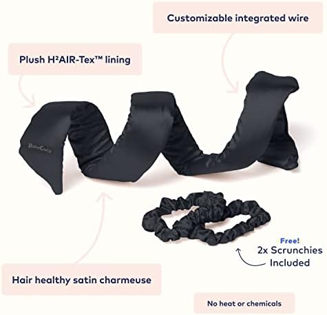 RobeCurls Original Heatless Hair Curler Set with 2 Scrunchies - Patented Satin Curling Headband with Wire Hold for Heatless Curls Overnight - Gentle Hair Curlers to Sleep In for Women & Kids, Black - Image 3