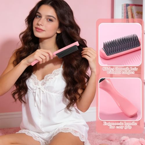 5Pcs Pink Hair Brushes for Women Hair Comb Set Detangler Brush for Men and Women Wet, Dry, Curly and Straight Hair - Image 5