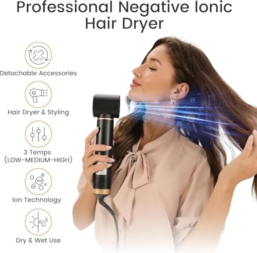 5 in 1 Multi Hair Styler Blow Dryer Brush Hair Dryer Hot Magic Air Styler Set Hair Brushes for Women, Hair Styling Appliances with Curl Straighten Wavy Smooth, All Hair Type/Length Black Gold - Image 3