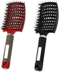 2pack Boar Bristle Hair Brush No Pull Curved Vented Hair Brushes Detangler Brush Fast Blow Drying Hair Brush for Kids Men Women Wet Dry Long Thin Thick Curly Tangled Hair (red+black) by MOODKEYbrand