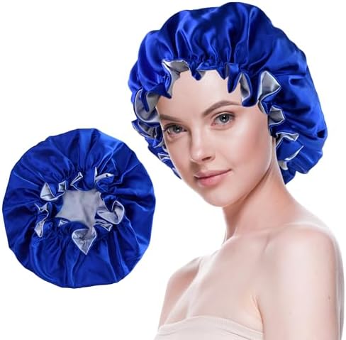 Silk Bonnet for Sleeping Satin Bonnets Double Layer Reversible Hair Cap Bonnet for Women Long Curly Braid Hair (Royal Blue) by BeutyMe