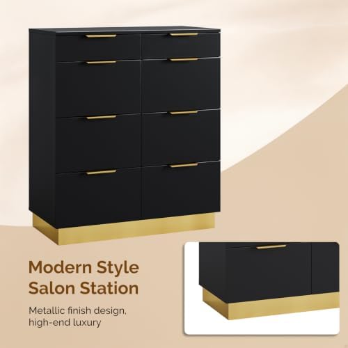 OmySalon Salon Station for Hair Stylist, Free‑Standing Barber Cabinet with 8 Drawers, Large Capacity Beauty Salon Hair Furniture for Barbershop Spa, Black Gold - Image 5