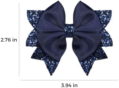 Navy Blue Glitter Hair Bow Alligator Clips 3.5" Aesthetic Ribbon Ponytail Hair Barrettes for Toddler Teen Baby Girls School Kids Birthday Wedding Party Dress Decor Accessories 2pc - Image 7