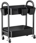 2 Tier Rolling Cart Metal on Wheels,Two Tiered Short Side Table with Wheels by Recximi
