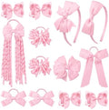 DEEKA Teal School Hair Accessories Set 13 Pcs Uniform Bow Headband Clips Hair Ties Curly Korker Bows for Little Toddler School Girls (Pink) by DEEKA