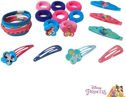 Luv Her Disney Girls' Hair Accessories Set - 20 Pack Featuring Disney Princesses - Includes 3 Barrettes, 4 Snap Clips, 5 Elastics, 8 Terry Ponies - Everyday Wear, Special Occasions, Ages 3+ - Image 5
