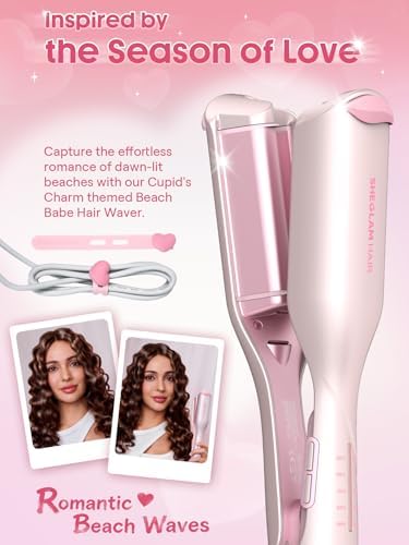SHEGLAM Pink Beach Wave Hair Waver 0.75 inch - Lightweight Dual Voltage Crimper for Women, Smart Timer Double Barrel Tool with Adjustable Temps & Anti-Scald for Mermaid Waves on Short Hair - Image 3