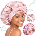 BONNET QUEEN Silk Bonnet for Sleeping Women HYALURONIC Acid Reversible Double Layer Satin Bonnet Night Sleep Cap Wrap for Curly Hair with Adjustable Tie Band & Scrunchie, Cream Pink & Rose Gold by BonnetQueen