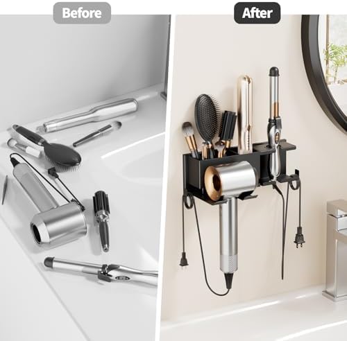 Hair Dryer Holder Hot Tools Organizer, Blow Dryer Holder Wall Mount, Bathroom Hair Tool Organizer Rack for Universal Dryer White - Image 5