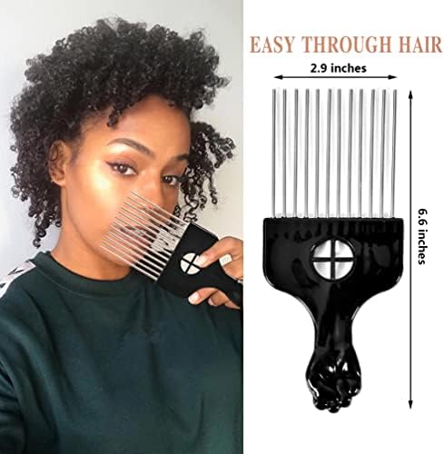 2 Pack Hair Picks for Afro, Curly Hair Styling - Metal Hairdressing Tools for Women and Men (Black) - Image 3